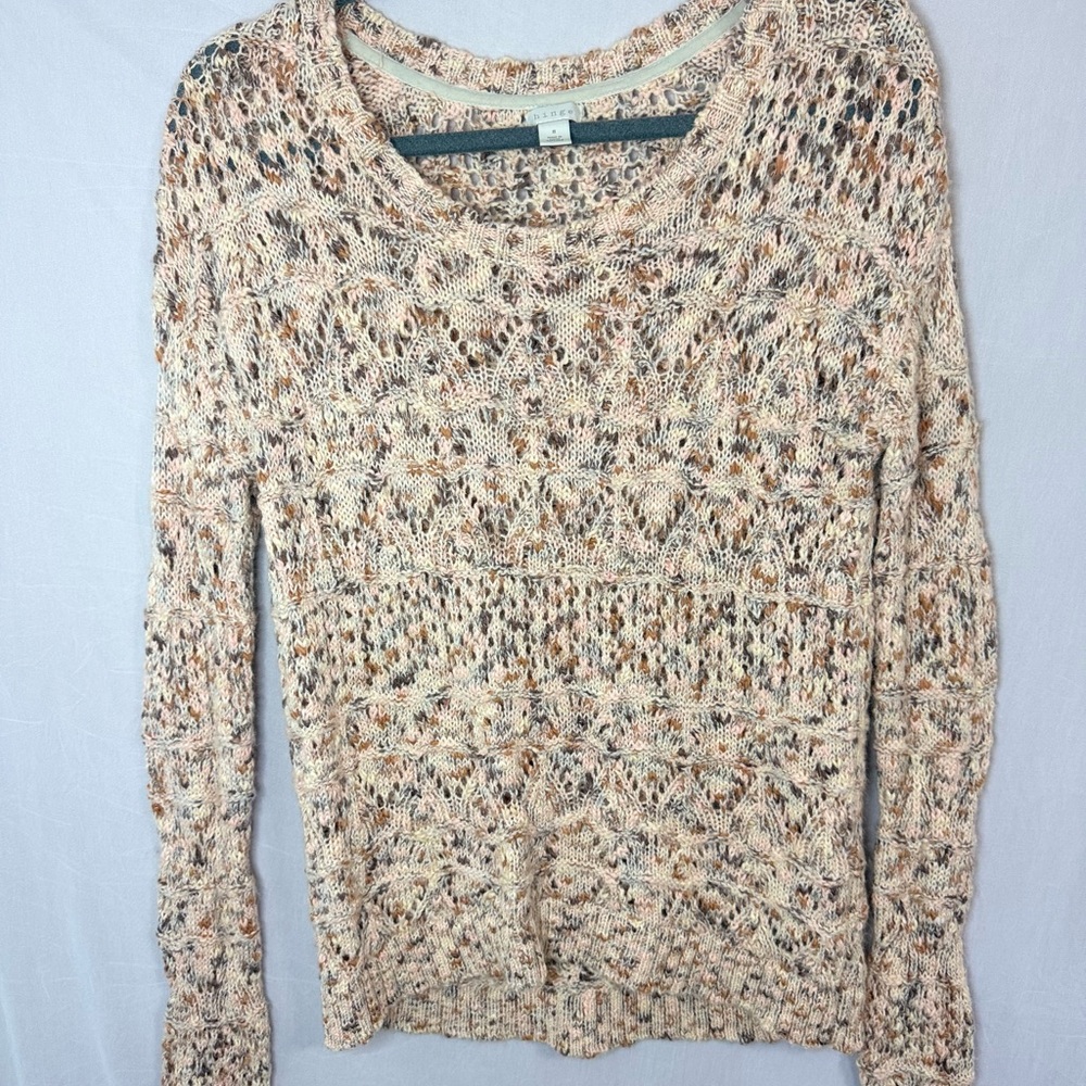 Hinge Marled Knit Sweater Cream Brown Sz